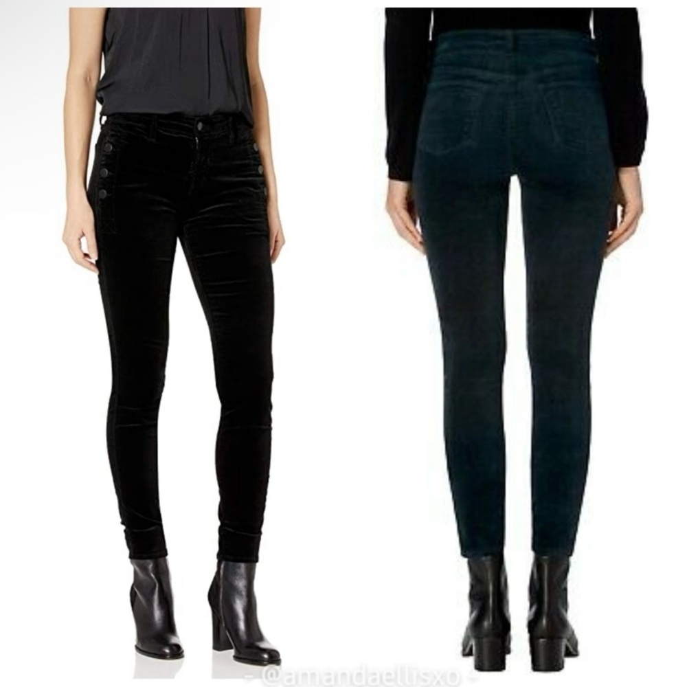 J Brand Zion Mid Rise Velvet Skinny Jeans Black Button Pockets Sz 23